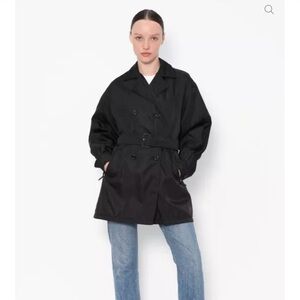 FACONNABLE Double Breasted 90’s Belted
Trench Coat, black, red interior lining